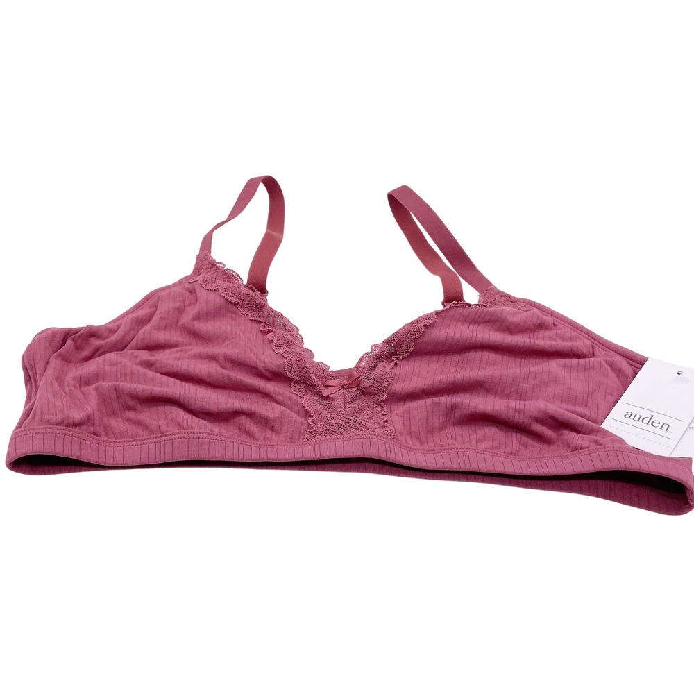 Auden Women's Pink Ribbed Lace Trim Unlined Triangle Bralette Size XL